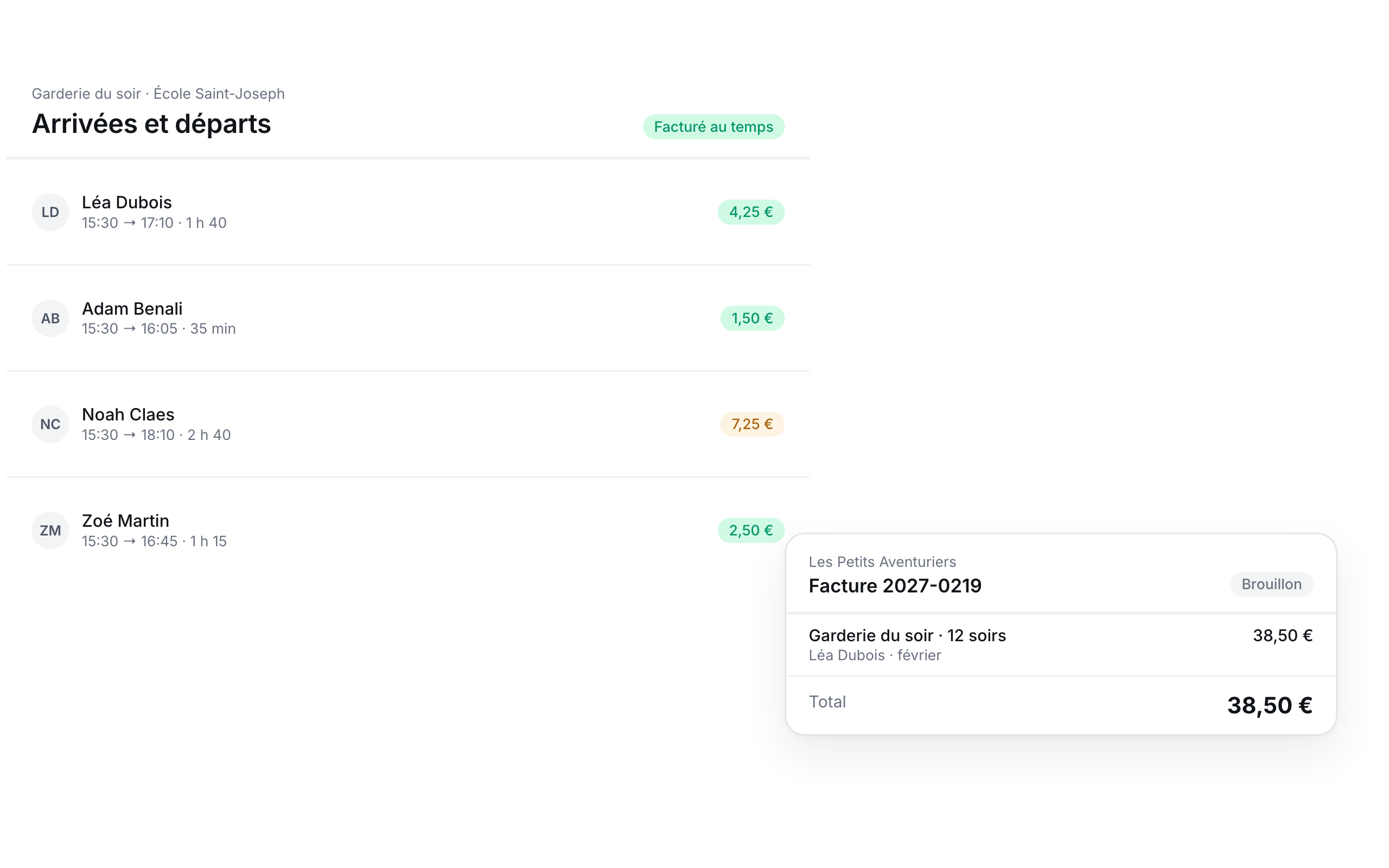 Drop-off and pick-up times carried onto the invoice