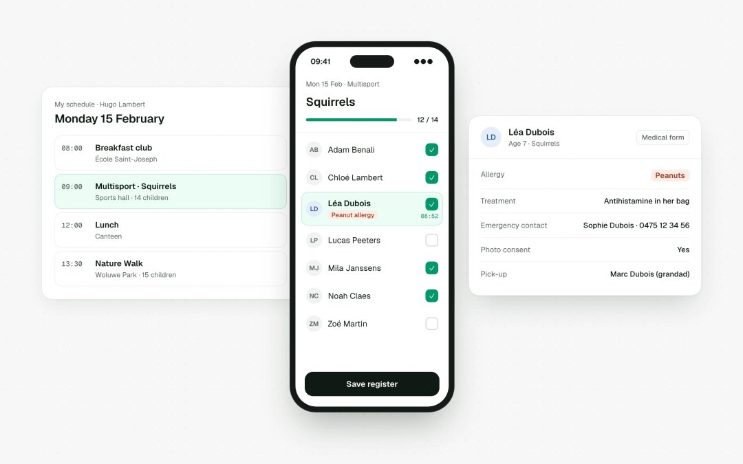 Groups and registers on a coach's phone
