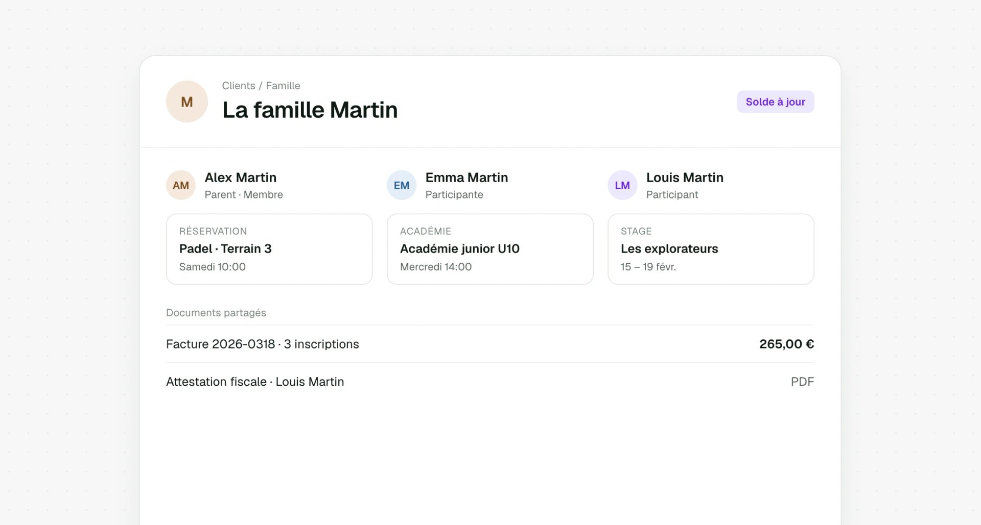 Compte famille avec enfants et documents