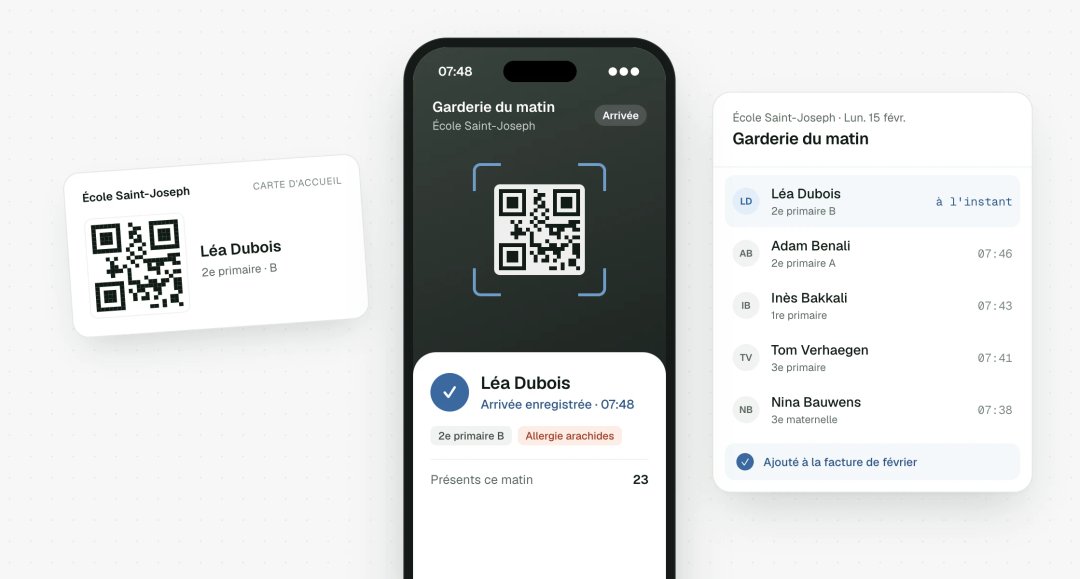 Scan du QR code à l’arrivée à la garderie et facture du mois