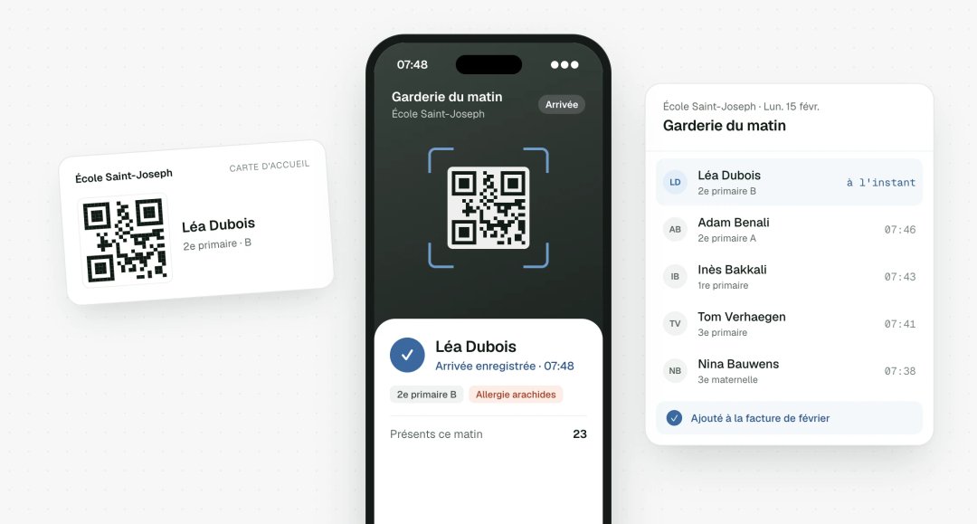 Scan du QR code à l’arrivée à la garderie et facture du mois