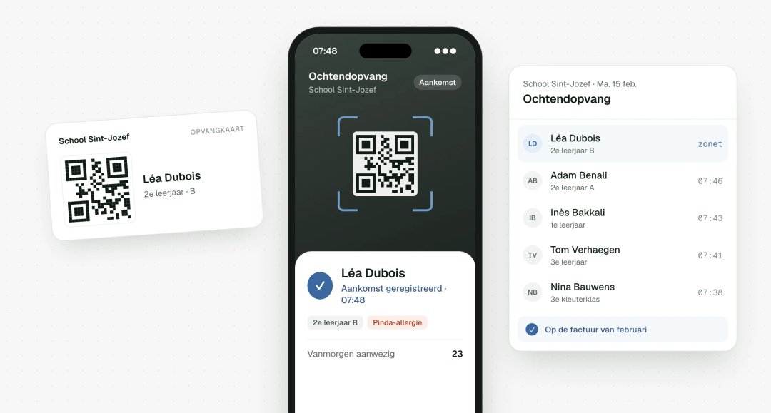 QR-code gescand bij aankomst in de opvang, met de factuur van de maand