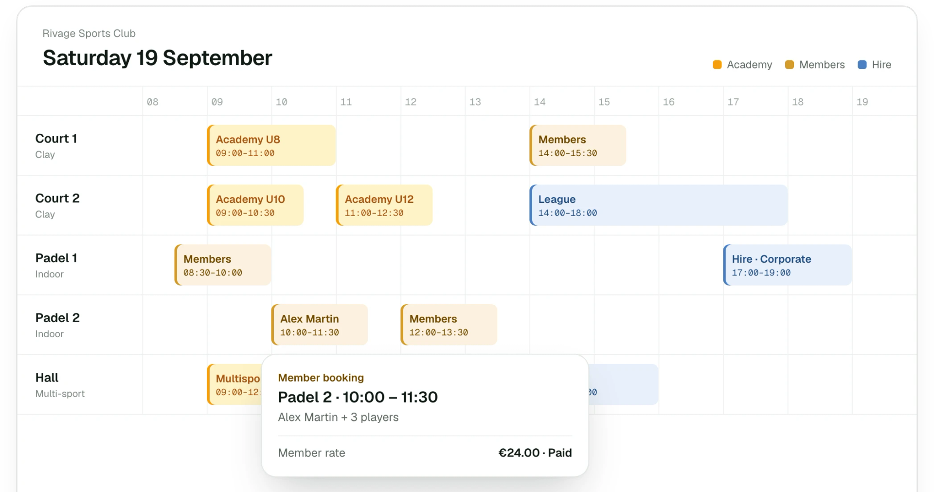 Court booking schedule