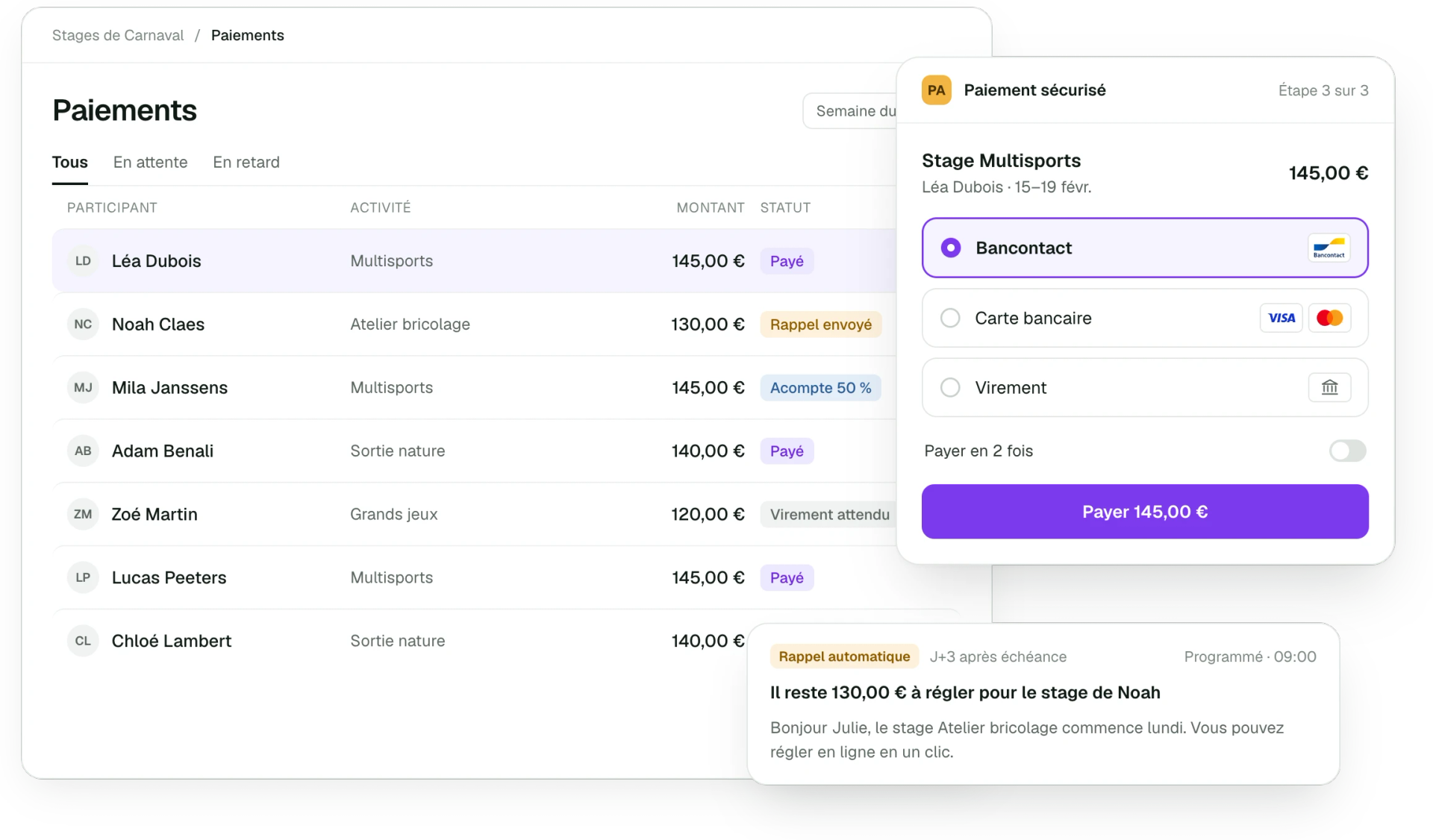 Paiement en ligne et suivi des paiements