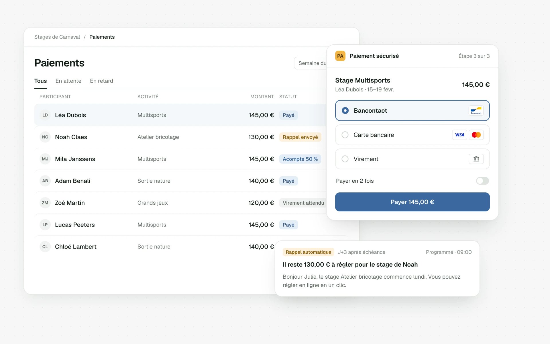Paiement en ligne et suivi des paiements