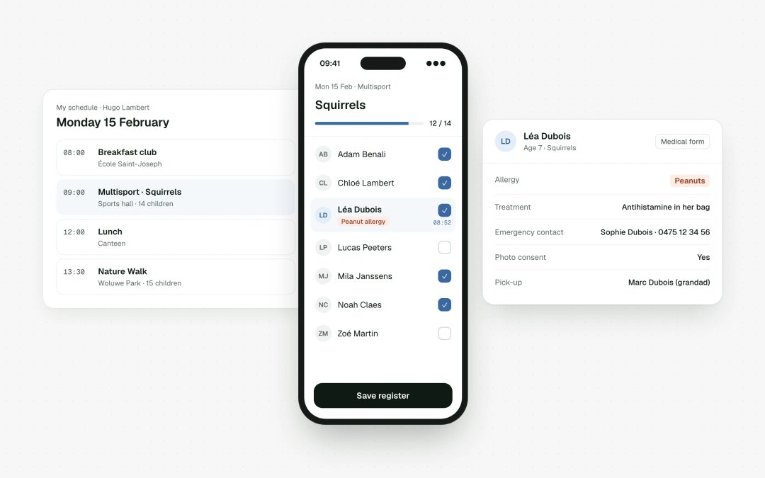 Register and health form on a coach's phone