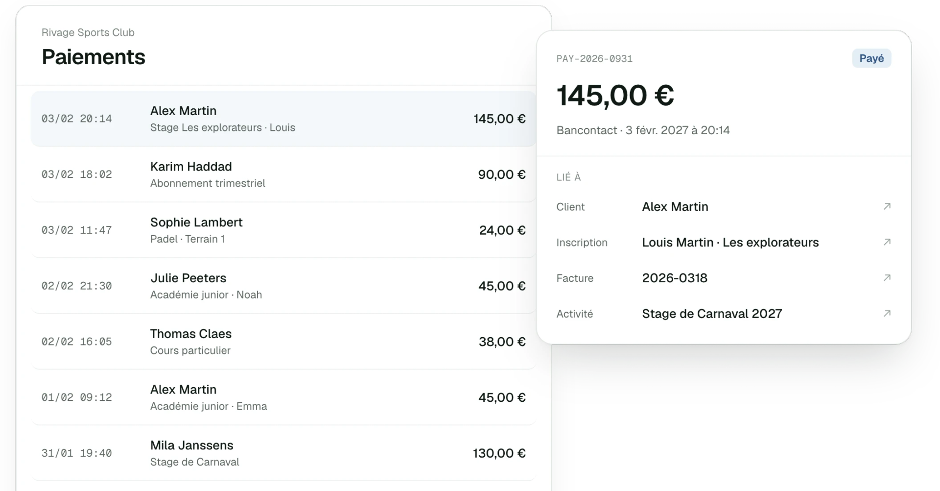 Paiement relié à son client et à sa facture