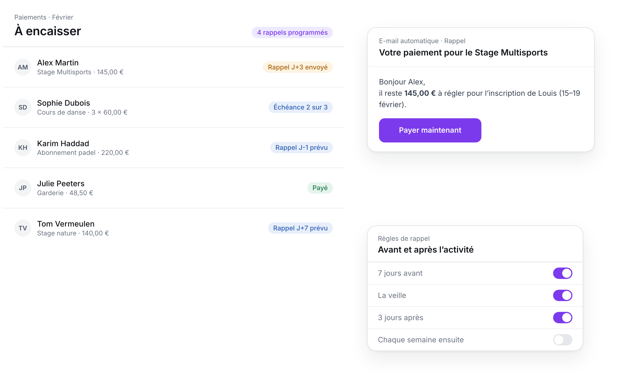 Automatic payment reminders