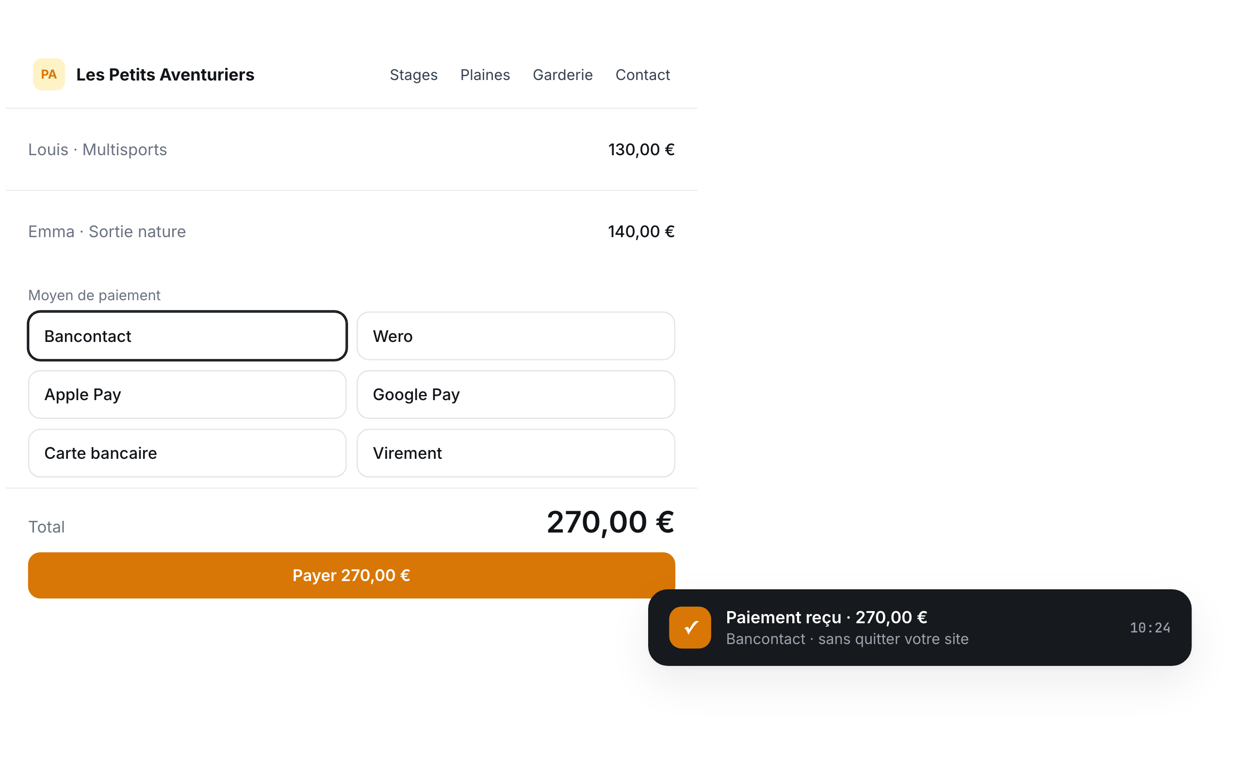 Paiement en ligne sans quitter le site