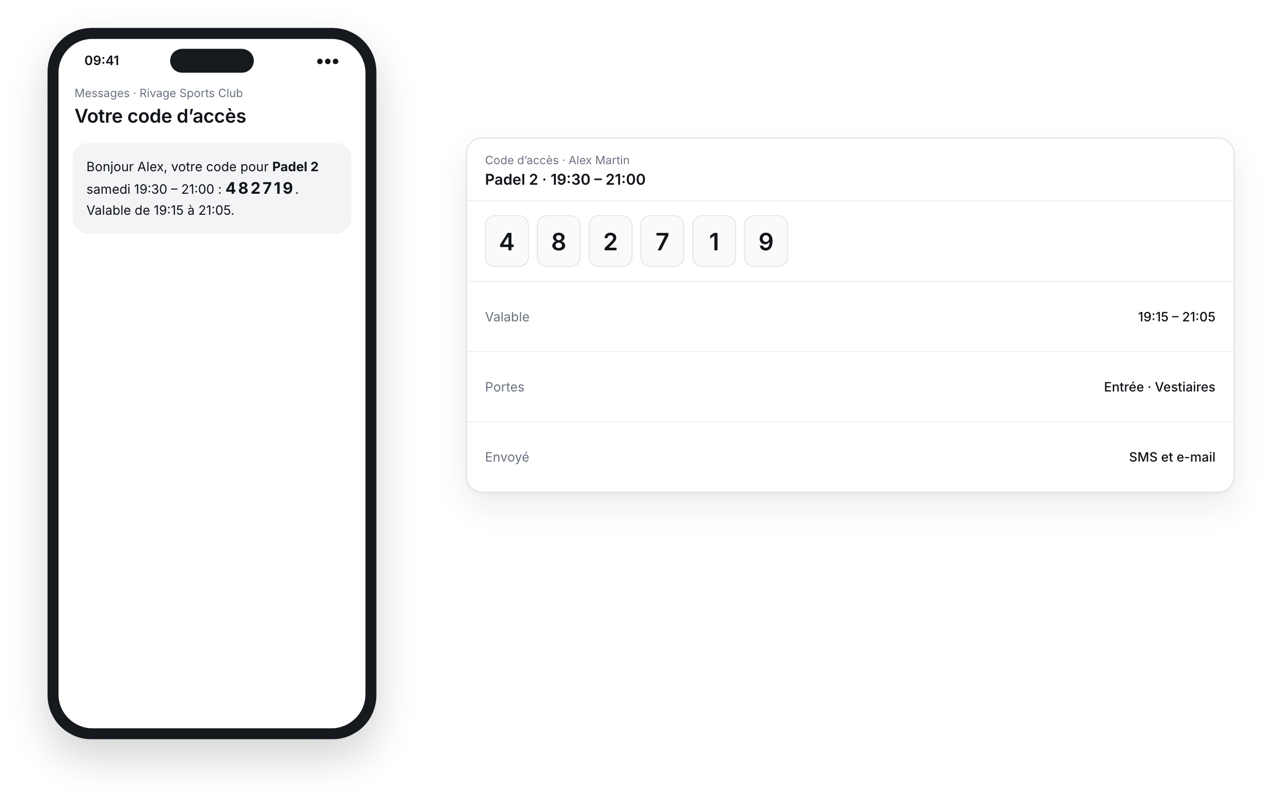 Personal access code sent by text and email