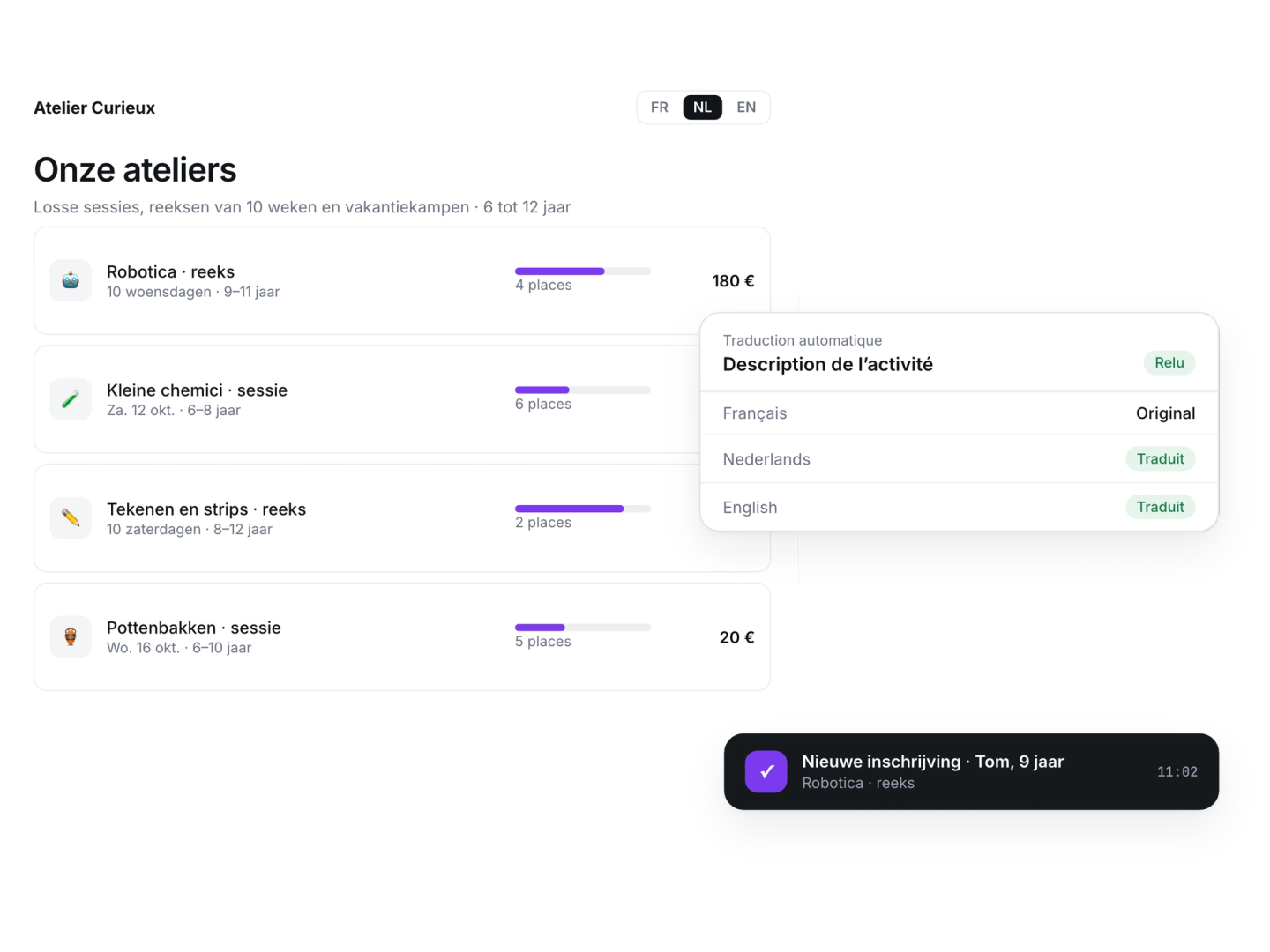 Workshop website automatically translated into Dutch