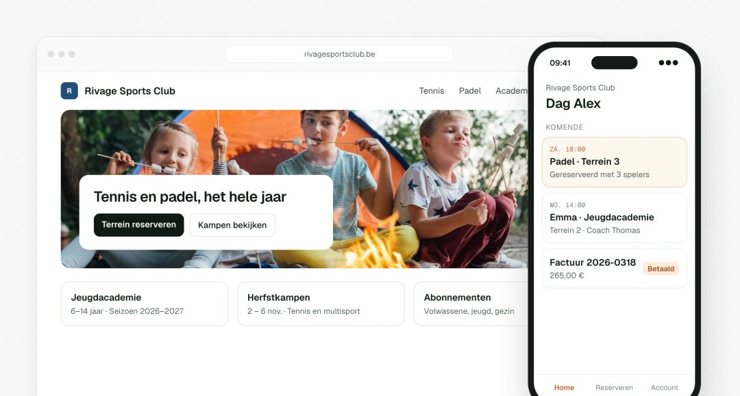Inschrijvingswebsite en mobiele app in de huisstijl van de club
