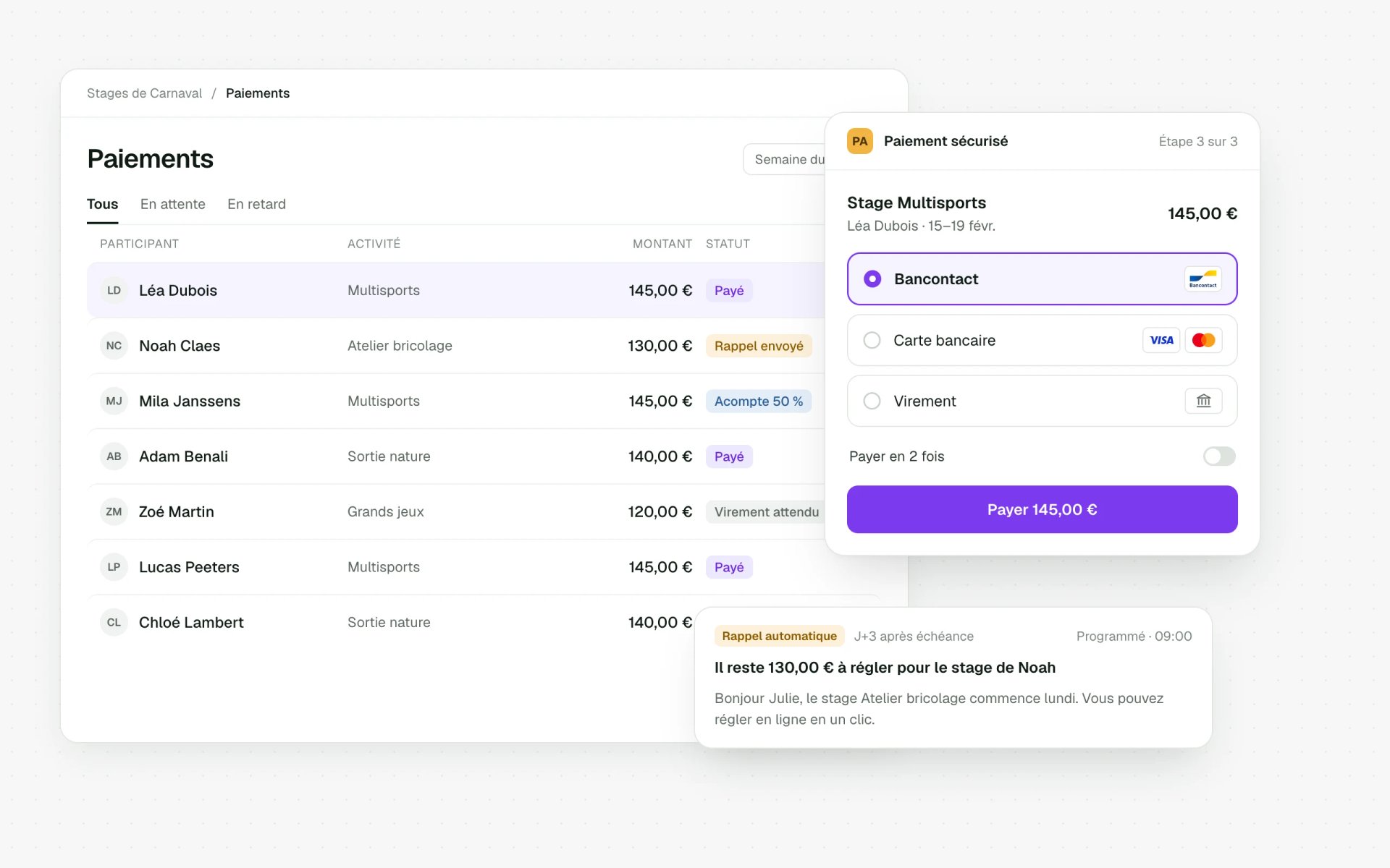 Paiement en ligne et suivi des paiements