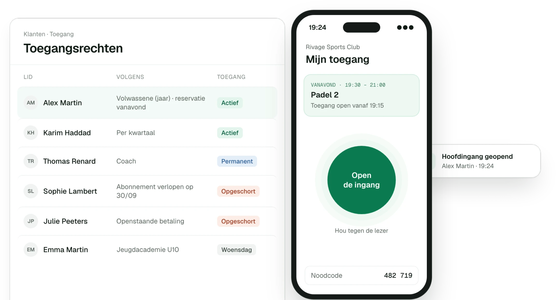Toegangsrechten van leden en openen met de smartphone