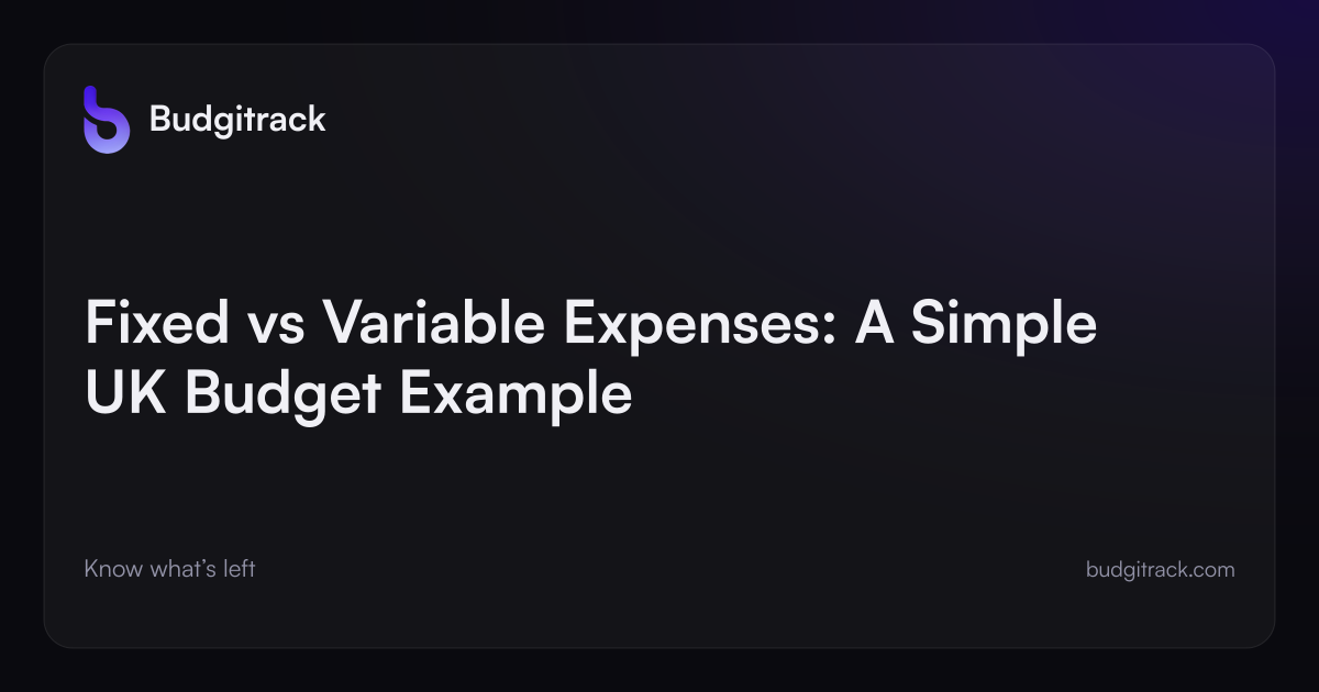 Branded Budgitrack cover illustration for: Fixed vs Variable Expenses: A Simple UK Budget Example