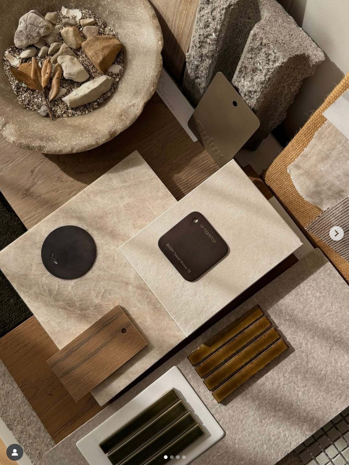 Plumbline material samples and finishes