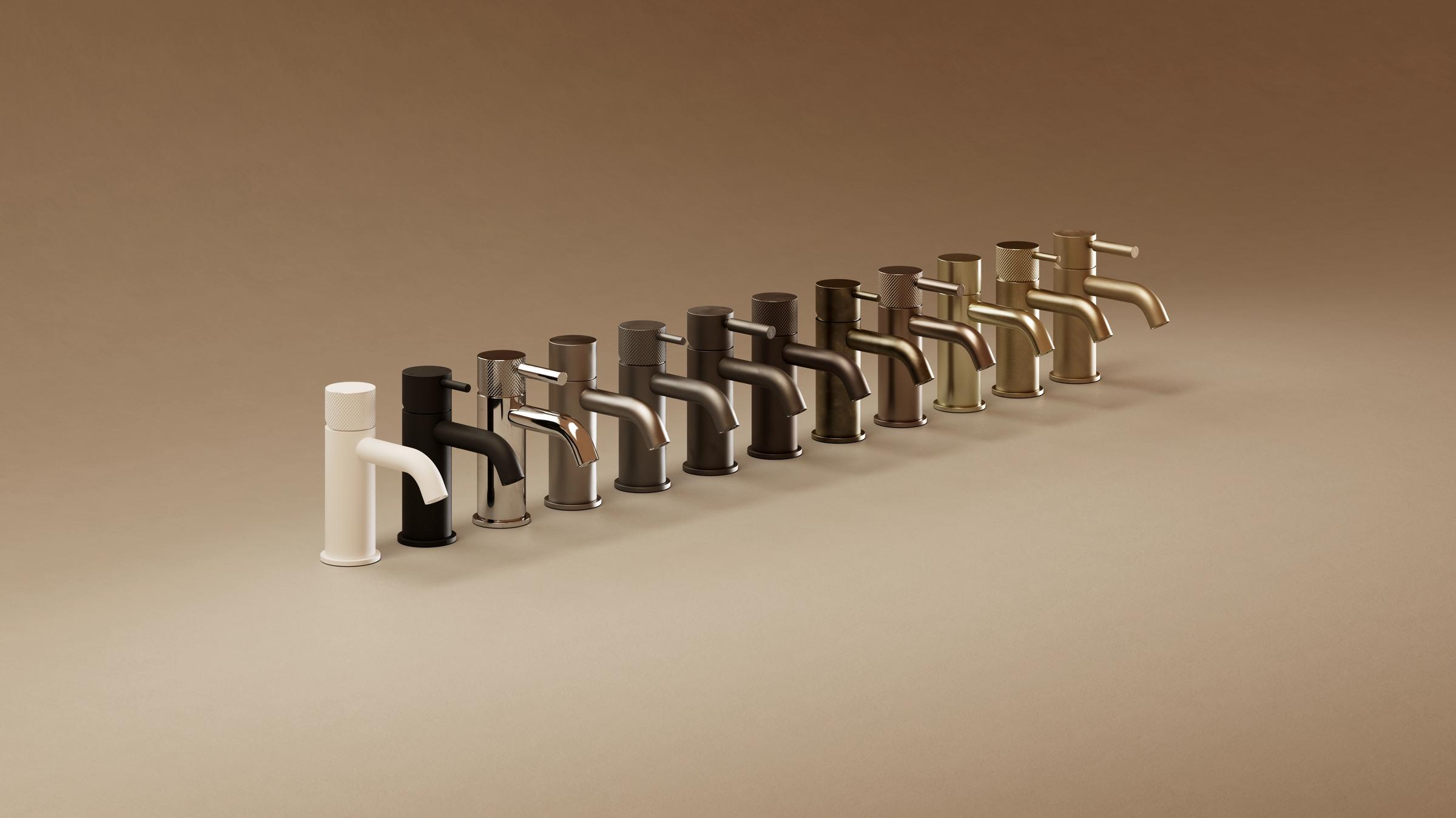 Brass wall-mount tapware on marble — Supreme Bathroom, NKBA Excellence in Design