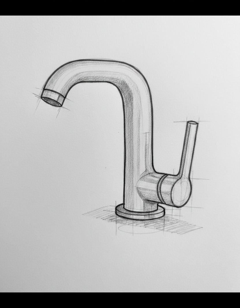 Pencil sketch of a Buddy basin mixer
