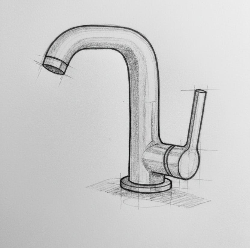 Pencil sketch of a Buddy basin mixer