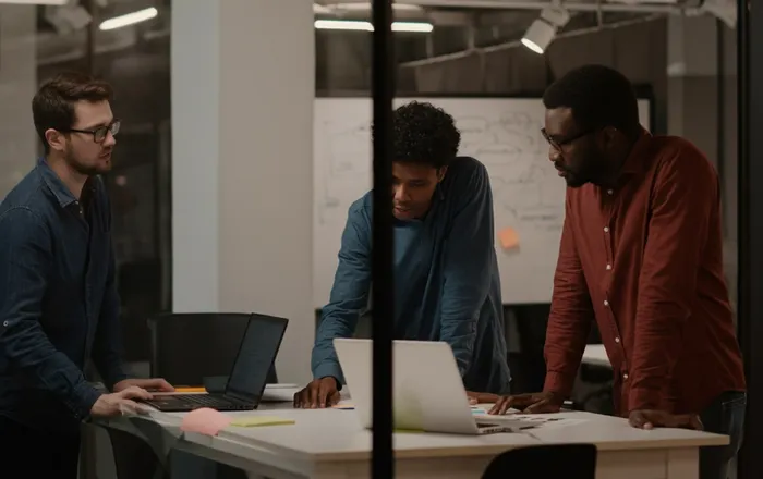 Engineering team collaborating during a technical hiring process