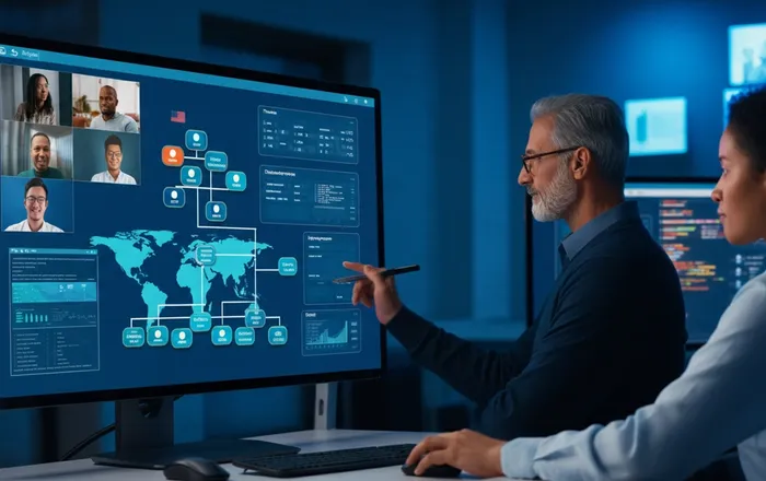 CTO reviewing global engineering team structure on a digital dashboard