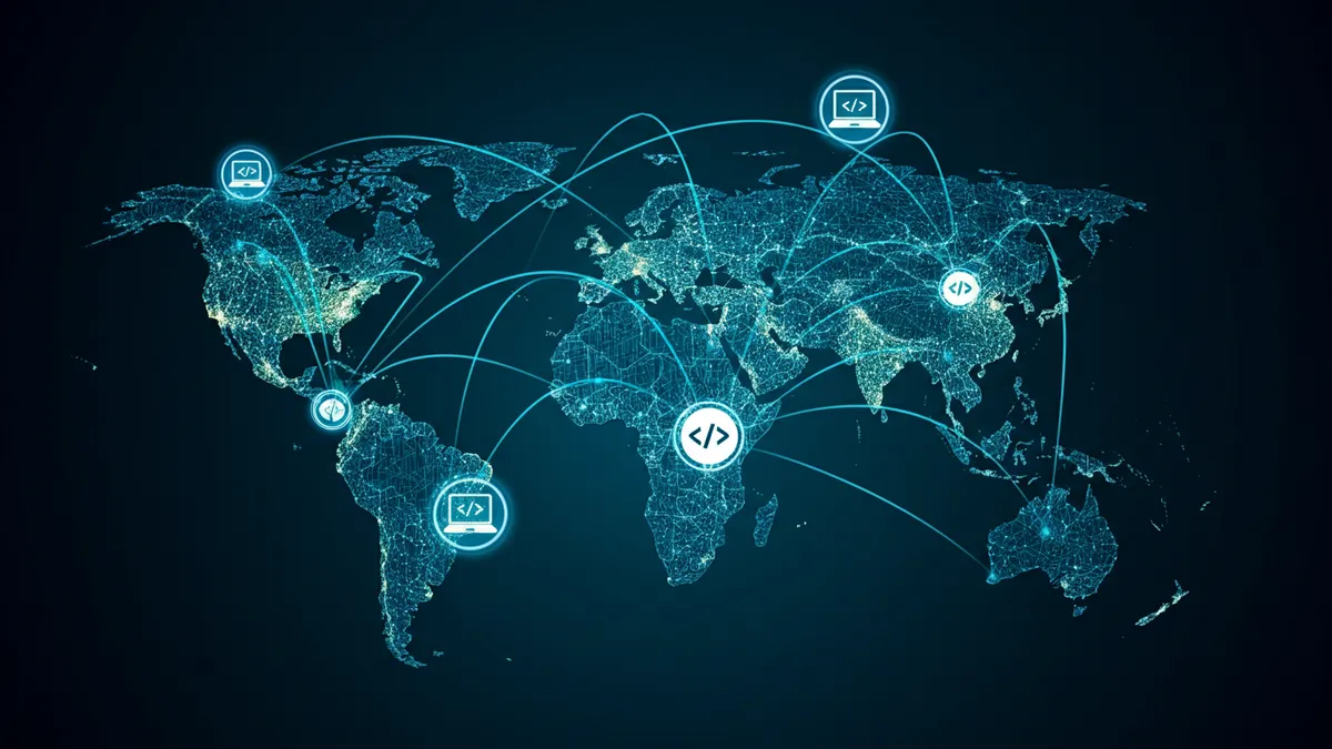 World map showing offshore software engineering hiring destinations for 2026