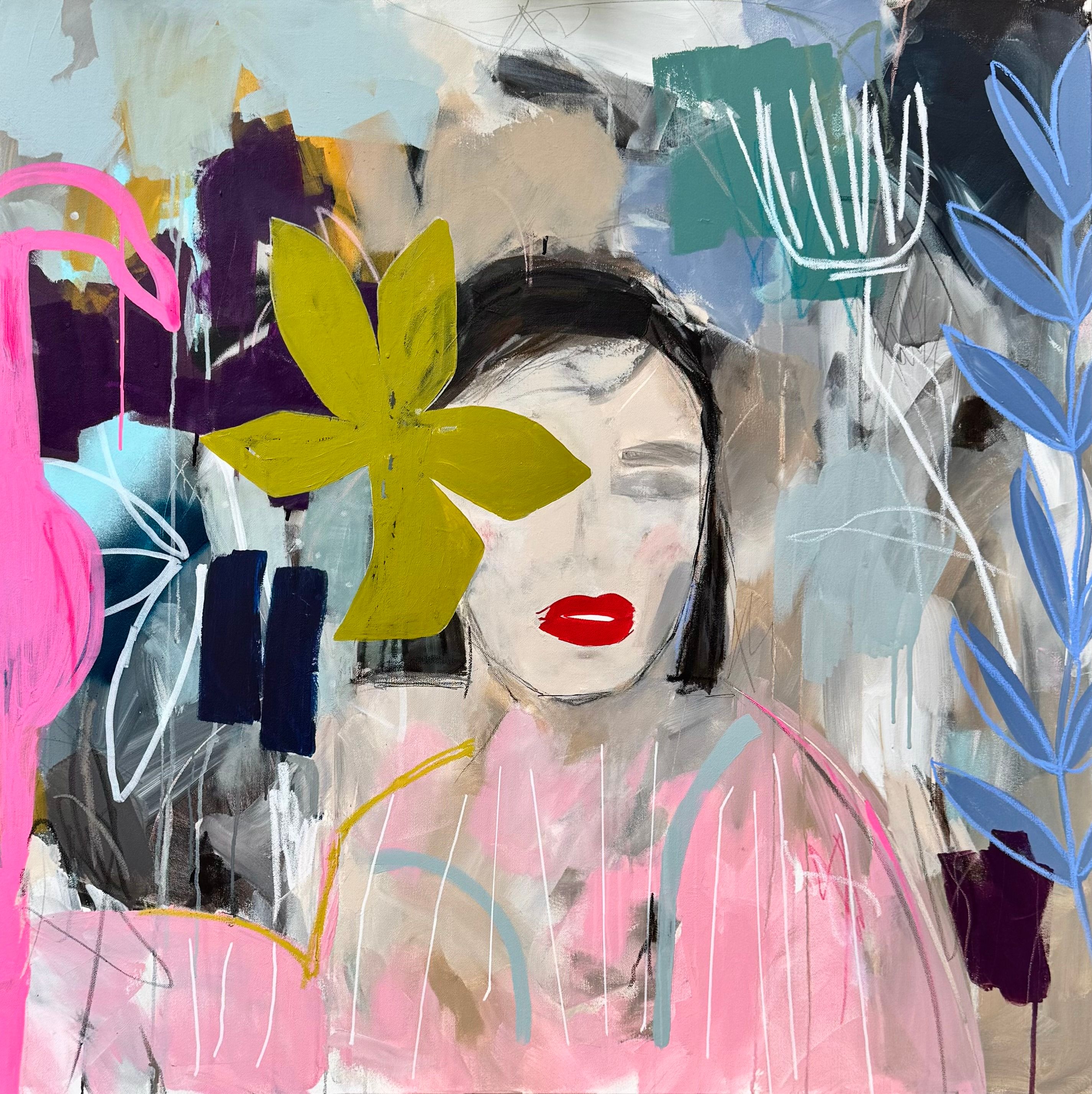 A poetic abstract portrait where bold red accents, delicate flowers, and layered textures evoke a sense of mystery, elegance, and inner freedom. Rouge reflects the beauty of self-expression and the power of embracing one’s true nature.