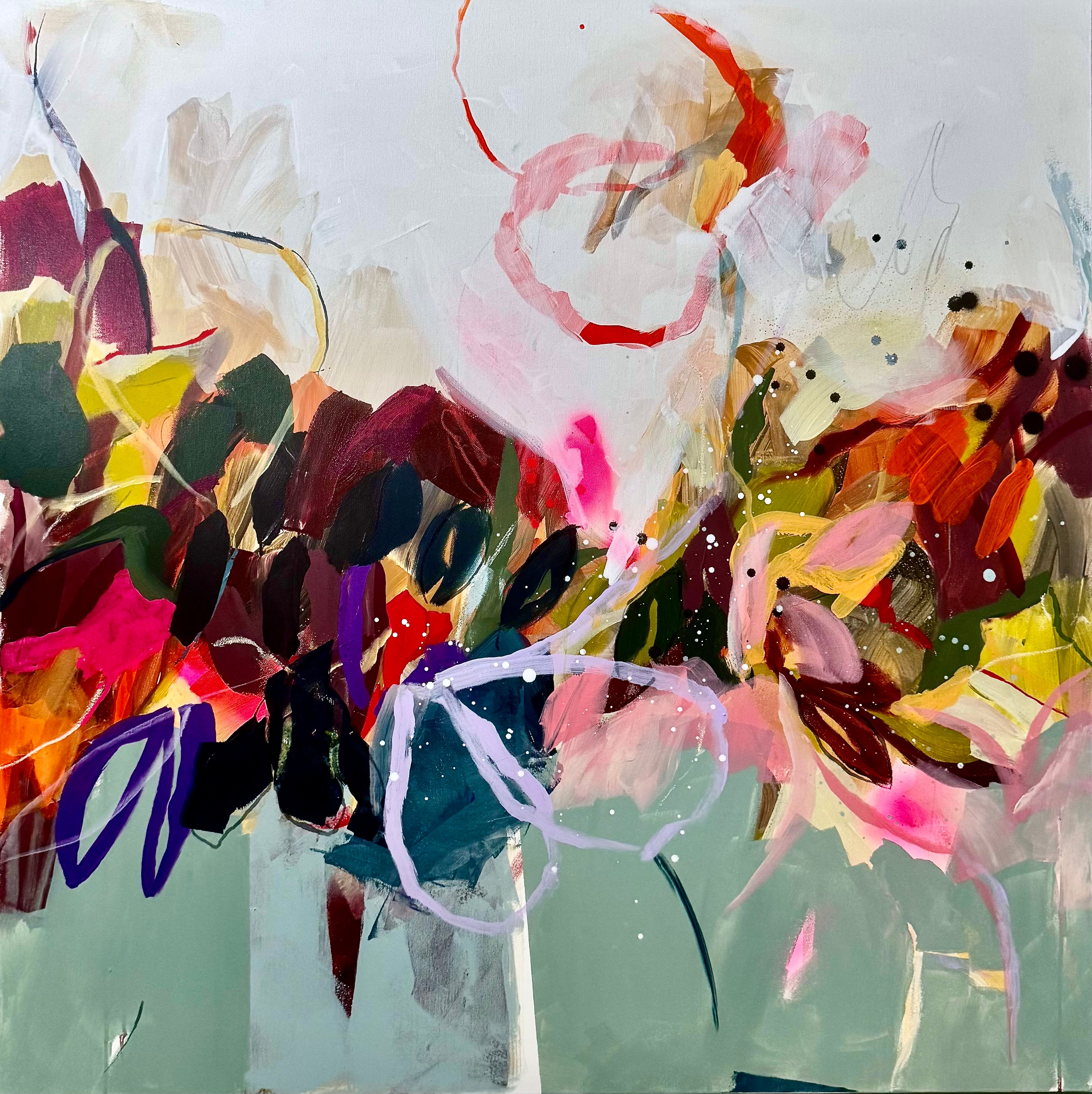 Abstract floral painting in vibrant expressive colors
