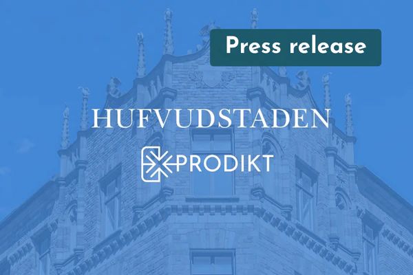 Hufvudstaden and Prodikt logos over a blue-tinted photo of an ornate stone building façade