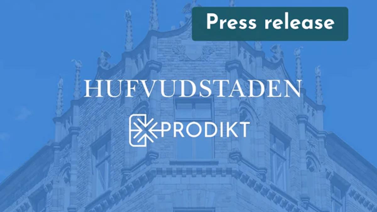 Hufvudstaden and Prodikt logos over a blue-tinted photo of an ornate stone building façade