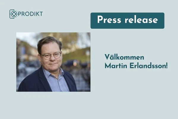 Portrait of Martin Erlandsson next to the words “Välkommen Martin Erlandsson!” on a Prodikt banner