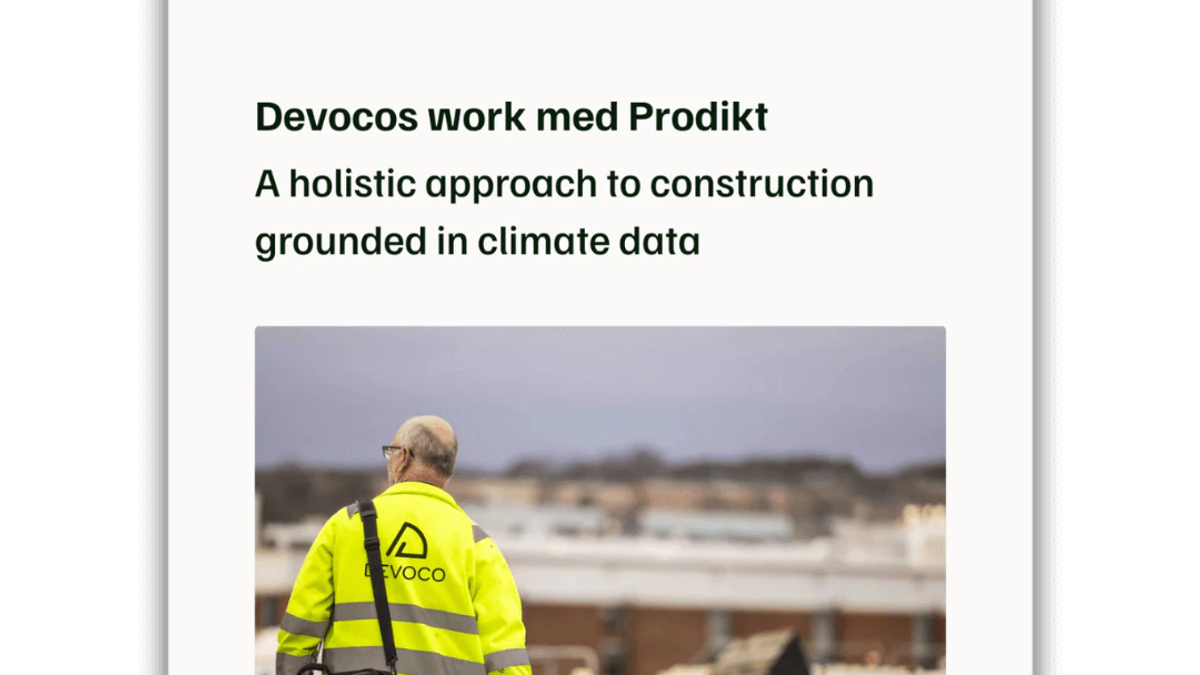 Cover of the Devoco customer case: a person in a Devoco high-visibility jacket on a building site, with the Prodikt and Devoco logos