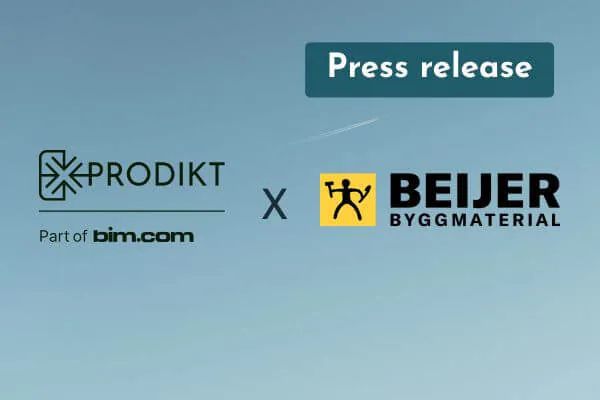 Prodikt, part of bim.com, and Beijer Byggmaterial logos joined by an X