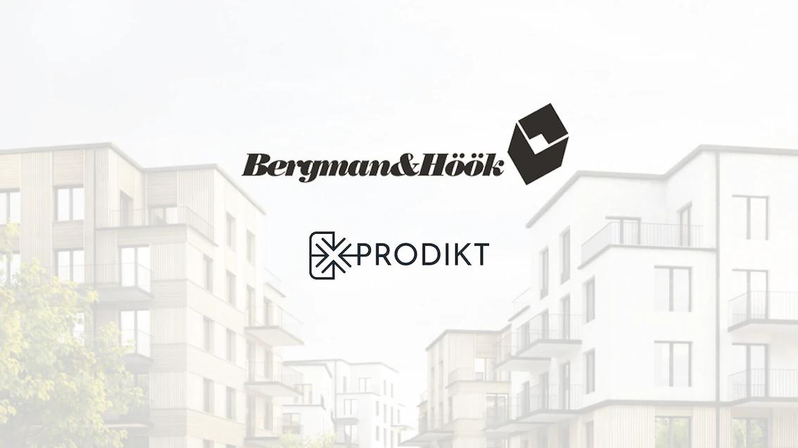 Bergman & Höök and Prodikt logos over a faded photo of apartment buildings