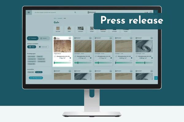 Desktop monitor showing the Prodikt product catalogue for flooring with climate impact per product