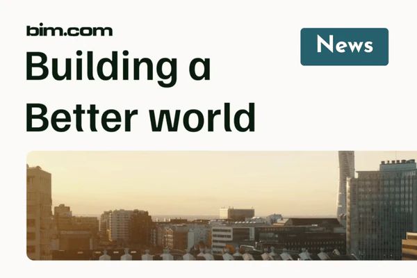 bim.com “Building a Better World” title over the Malmö skyline at sunset