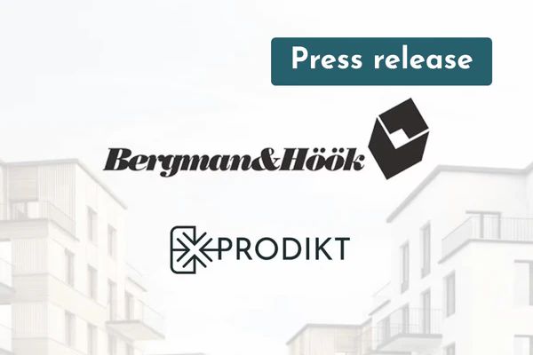 Bergman & Höök and Prodikt logos over a faded photo of apartment buildings