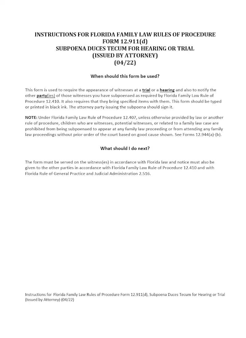 Subpoena Duces Tecum for Hearing or Trial (12.911(d) )