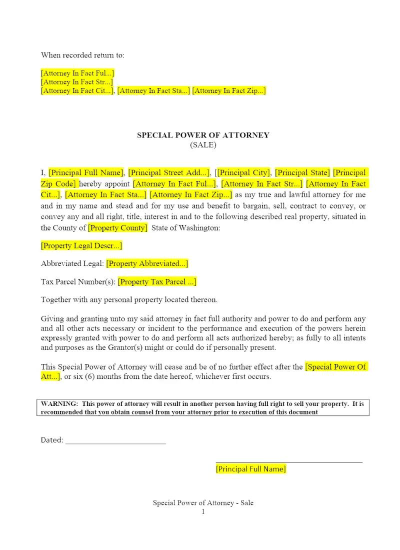 Special Power of Attorney - Sale