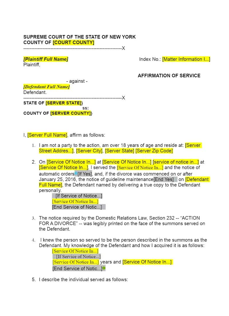 Affirmation of Service (UD-3)