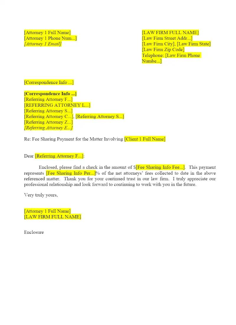Fee Sharing Letter to Client
