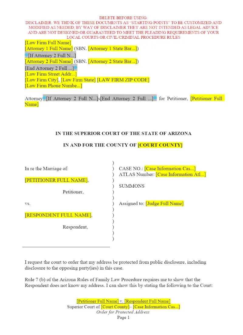 Order for Protected Address