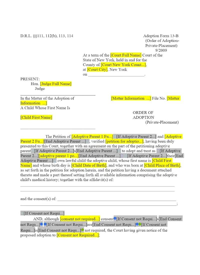 Order Of Adoption (Private-placement) (13-B)