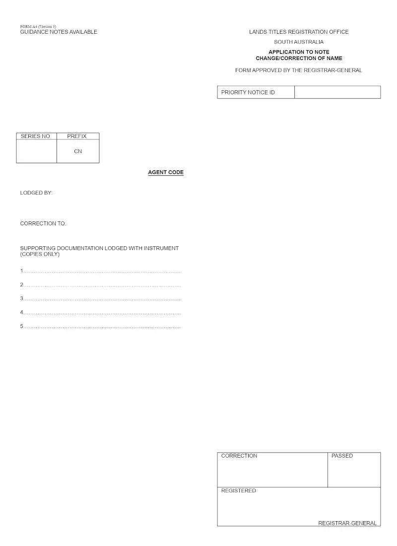 Application to Note Change or Correction of Name (Form A4)