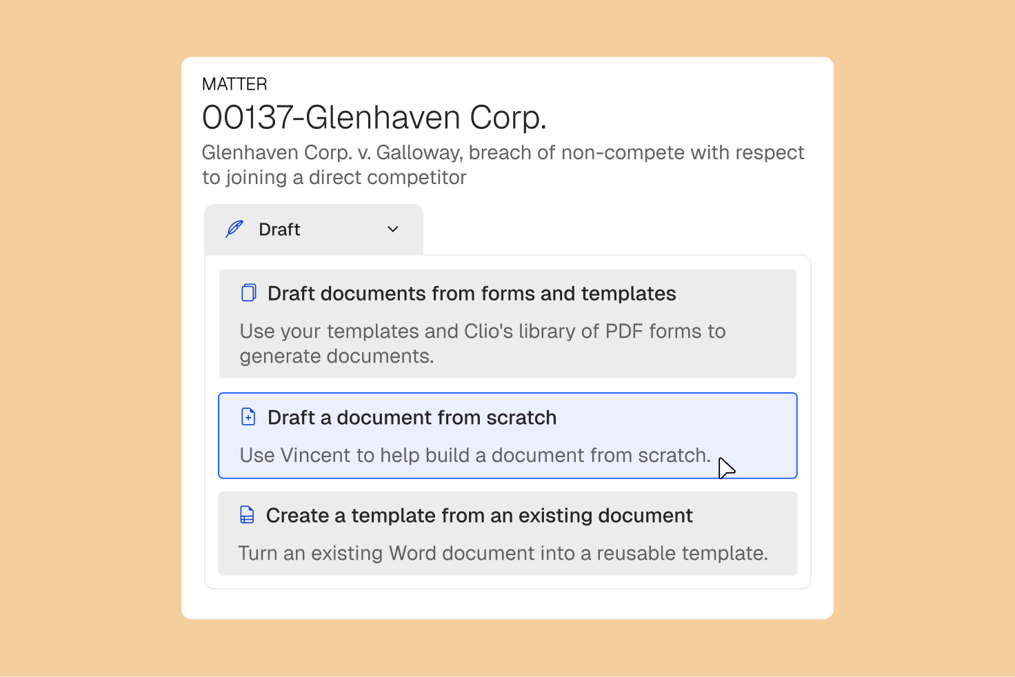 Clio Draft document automation screens