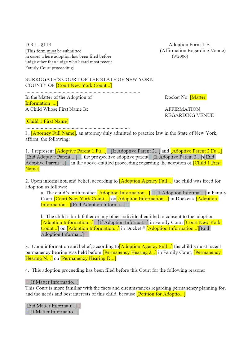 Affirmation Regarding Venue (1-E)