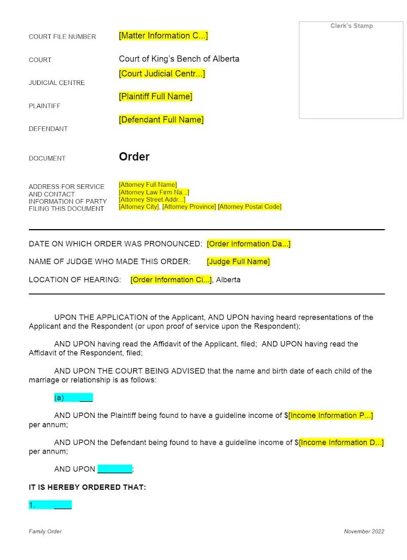 Generic Family Order (QB143)