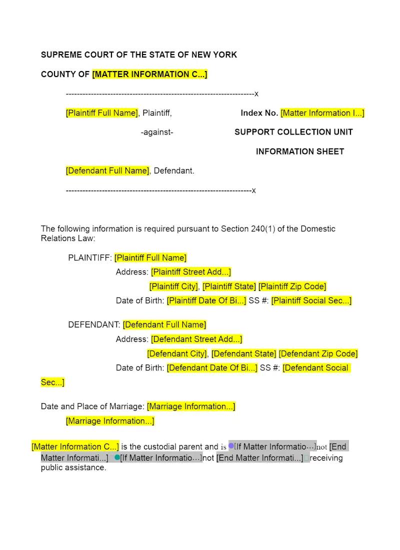 Support Collection Unit Information Sheet (UD-8a)