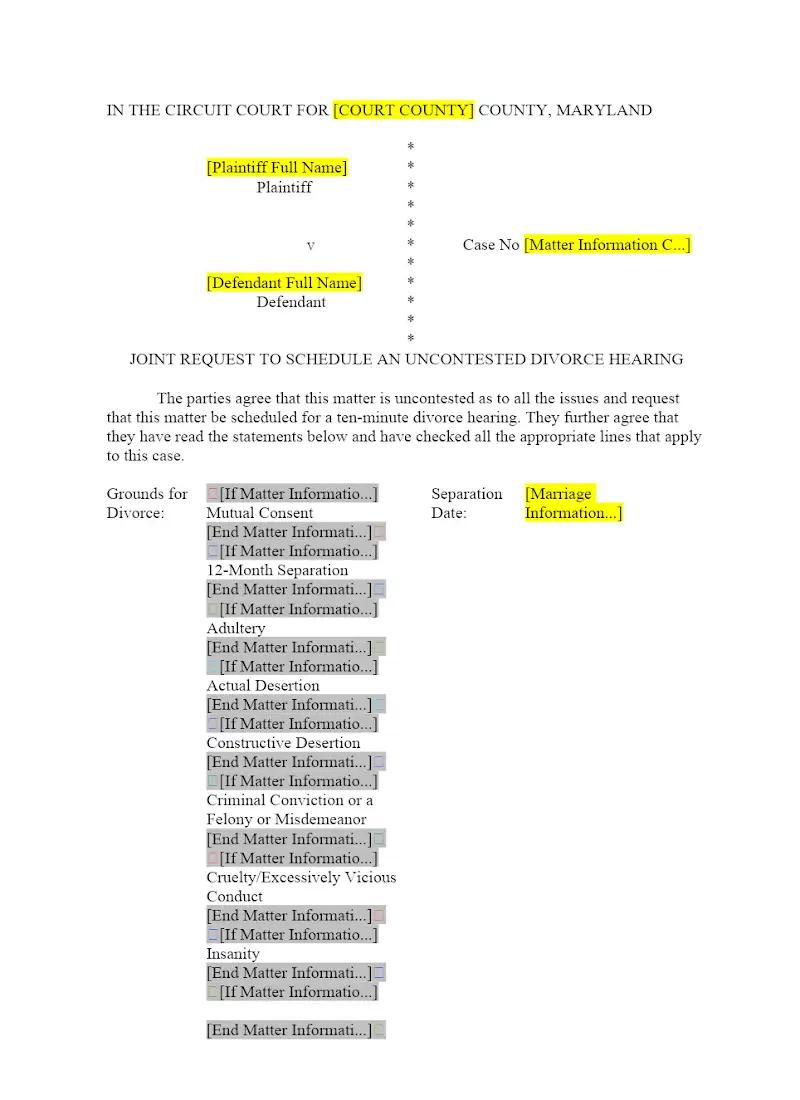 Joint Request to Schedule Uncontested Divorce Hearing
