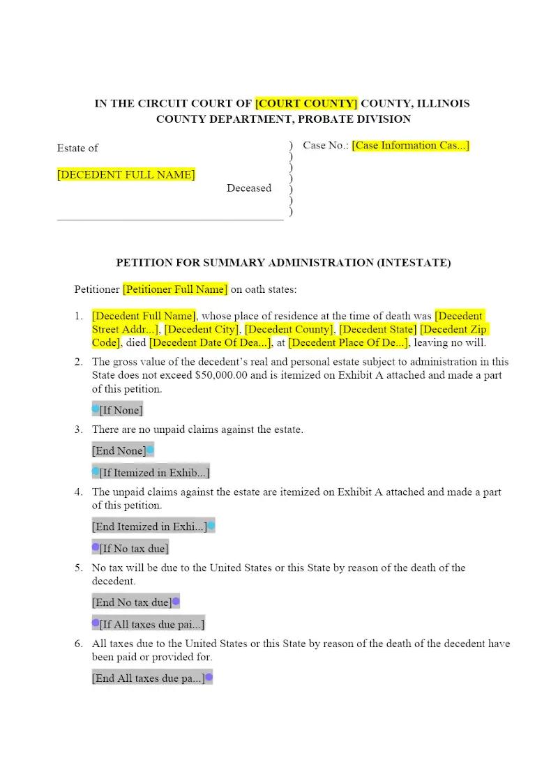 Petition for Summary Administration, Intestate (CCP-0500)